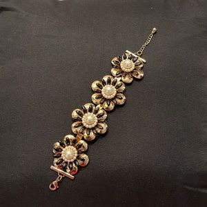 Gold Tone Floral black & white bracelet